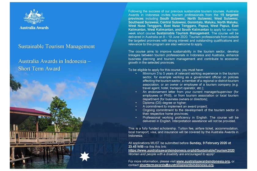 Applications Open for the “Sustainable Tourism Management” Short Term Award
